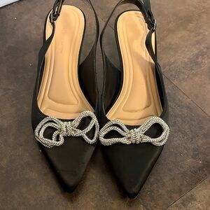 BCBG Black Slingback Heels with Rhinestone Accent